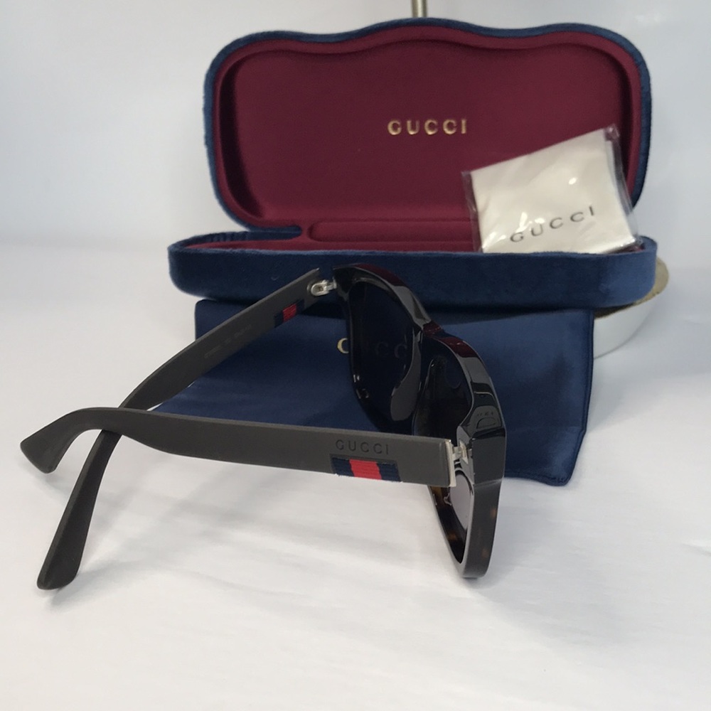 New - GUCCI  GG0008s SQUARE/RECTANGLE HAVANA BROWN BLUE FASHION DESIGNER EYEWEAR - Picture 6 of 13